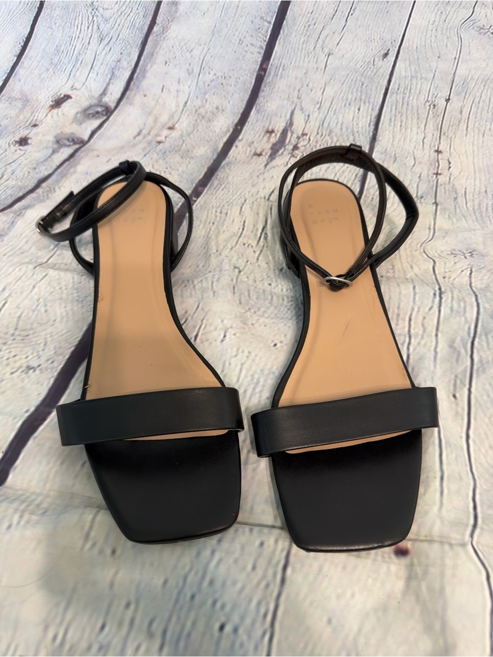 Target Black Square-Toe Ankle Strap Heeled Sandals 11 Wide Width